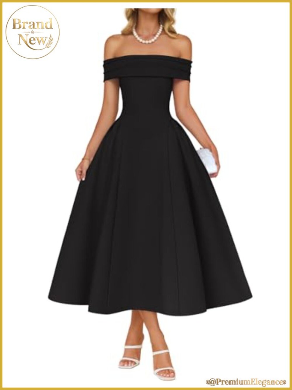Off Shoulder Cocktail Midi Dress Foldover Neck Short Sleeve Ruched A-Line